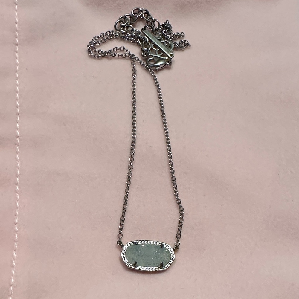 Kendra Scott Silver Necklace with Iridescent Drusy Stone